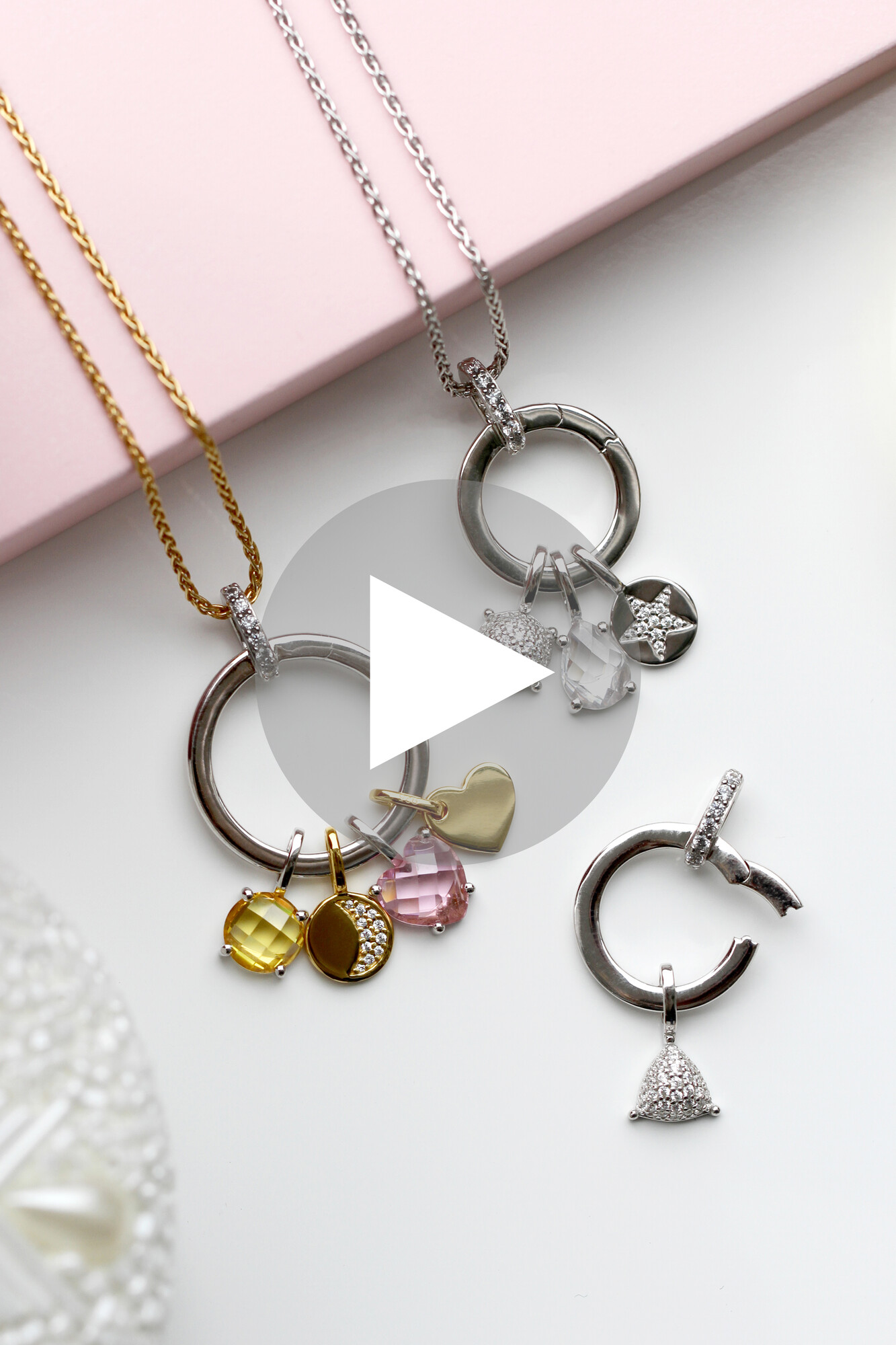 ZINZI zilveren ronde hanger 21mm met sluitring wit ZIH2061 (zonder collier)