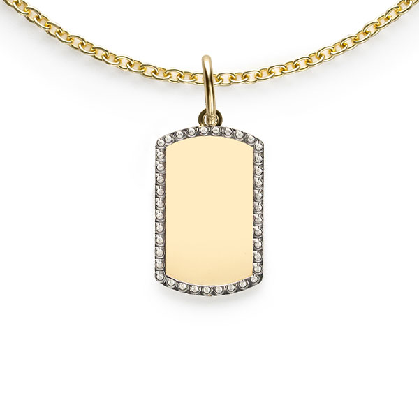 14mm ZINZI Gold 14 krt gouden graveerplaat in rechthoeksvorm van 14 x 9mm en met chique witgouden parelrand ZGH365-14 (zonder collier)