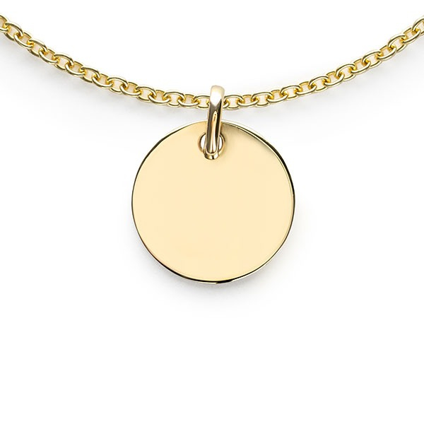 12mm ZINZI Gold 14 krt gouden hanger met trendy glanzend rond plaatje van 12mm ZGH397-12 (zonder collier)