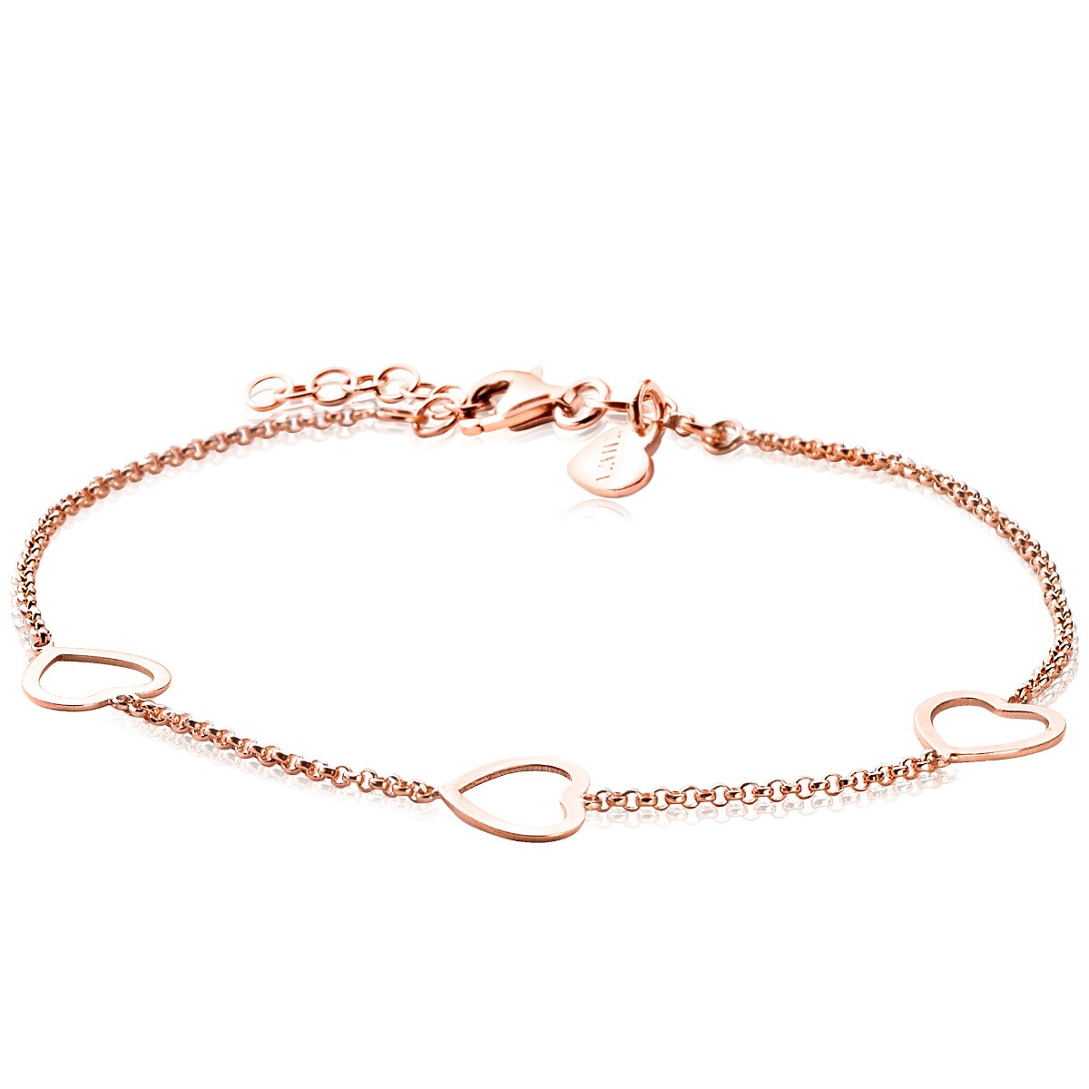ZINZI zilveren armband rosé verguld hart 17-20cm ZIA1188R 