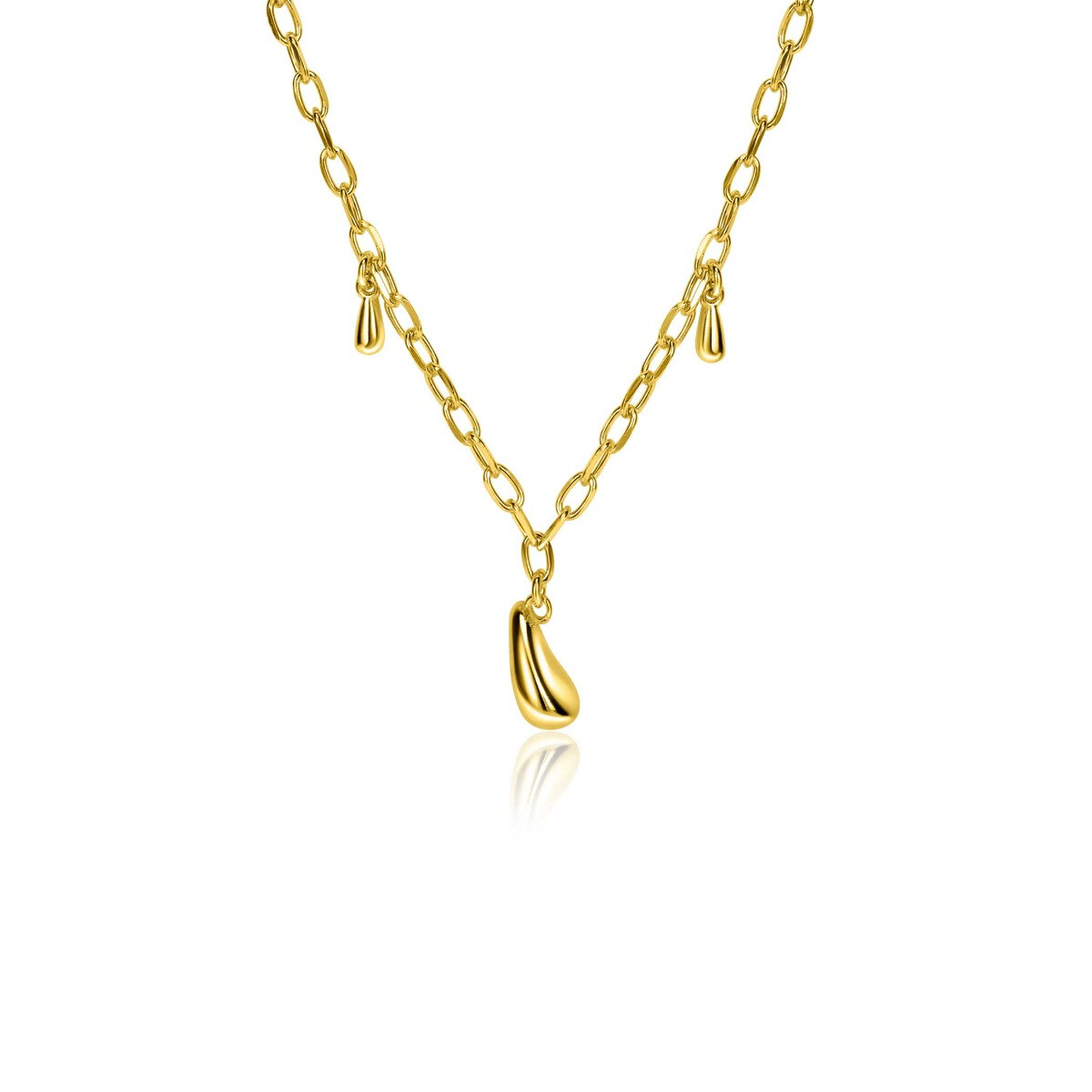 ZINZI gold plated zilveren schakel ketting met drie druppelvormige hangers 42-45cm ZIC-BF109G