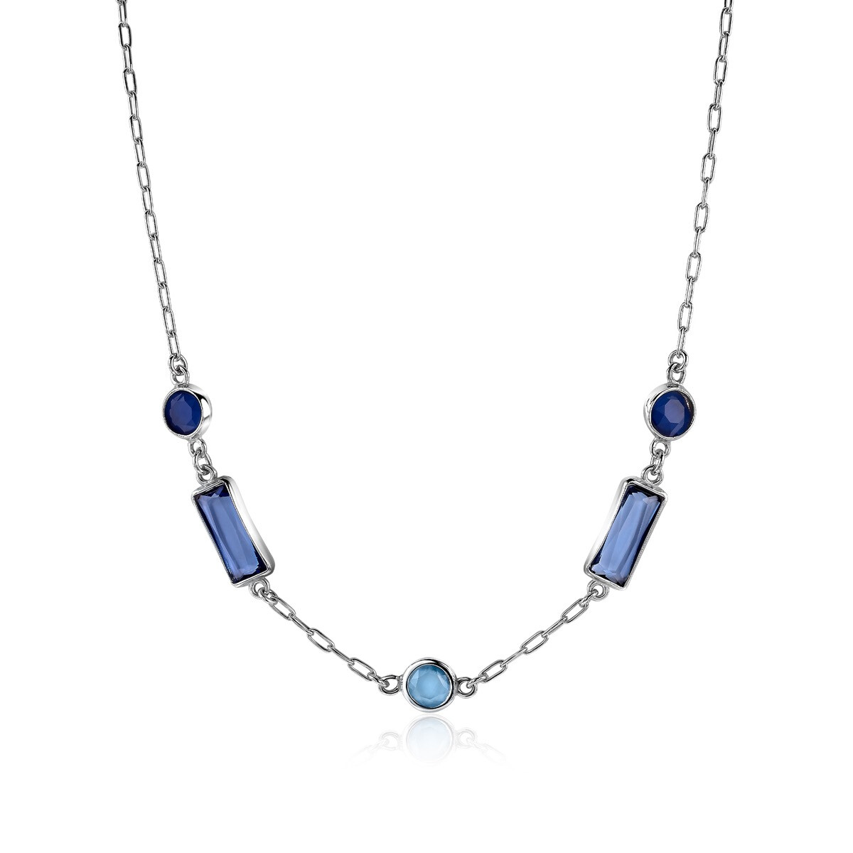 ZINZI zilveren paperclip schakel ketting met ronde en rechthoek zettingen blauw/kobalt 42-45 cm ZIC-BF44
