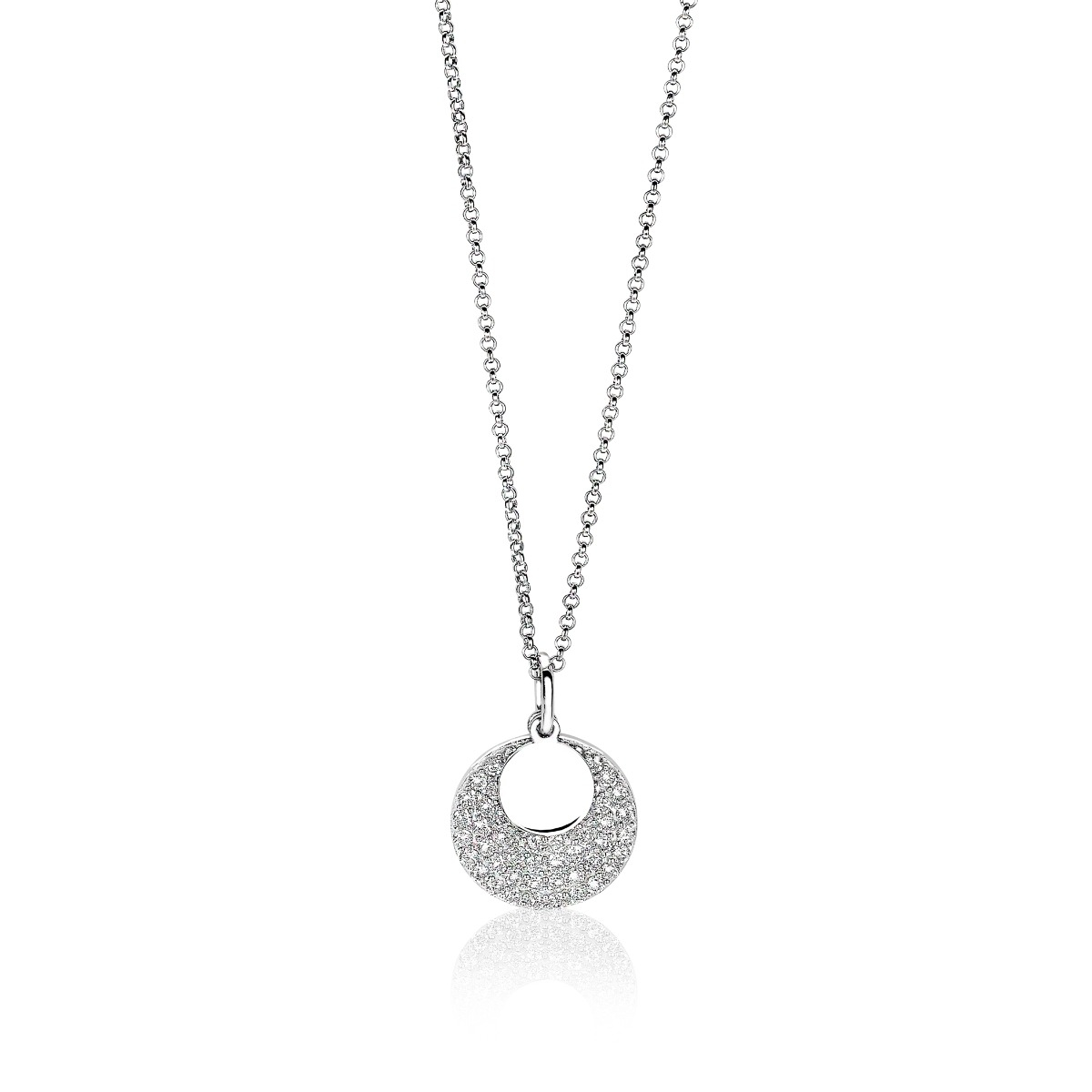 ZINZI zilveren ketting 45cm met hanger 17mm rond wit ZIC1572