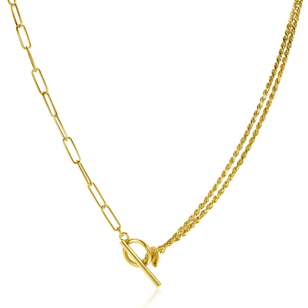 ZINZI gold plated zilveren multi-look ketting 42cm met twee trendy schakels en kapittel-sluiting ZIC2380

