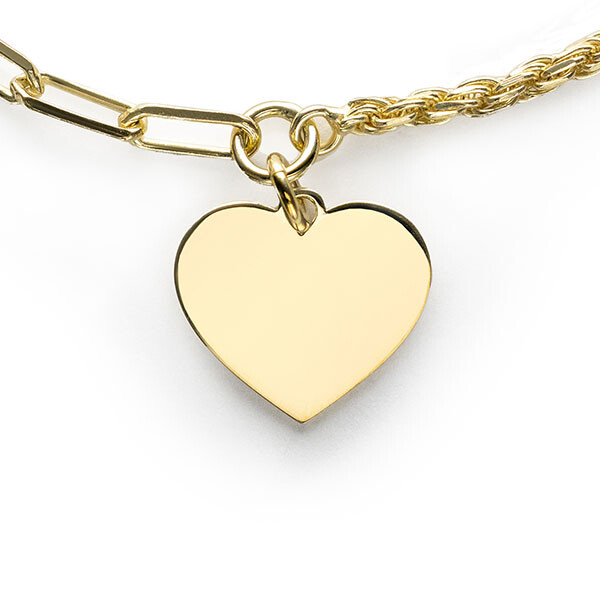 ZINZI gold plated zilveren schakel ketting met twee trendy schakels en glad hart 40-45cm ZIC2381G
