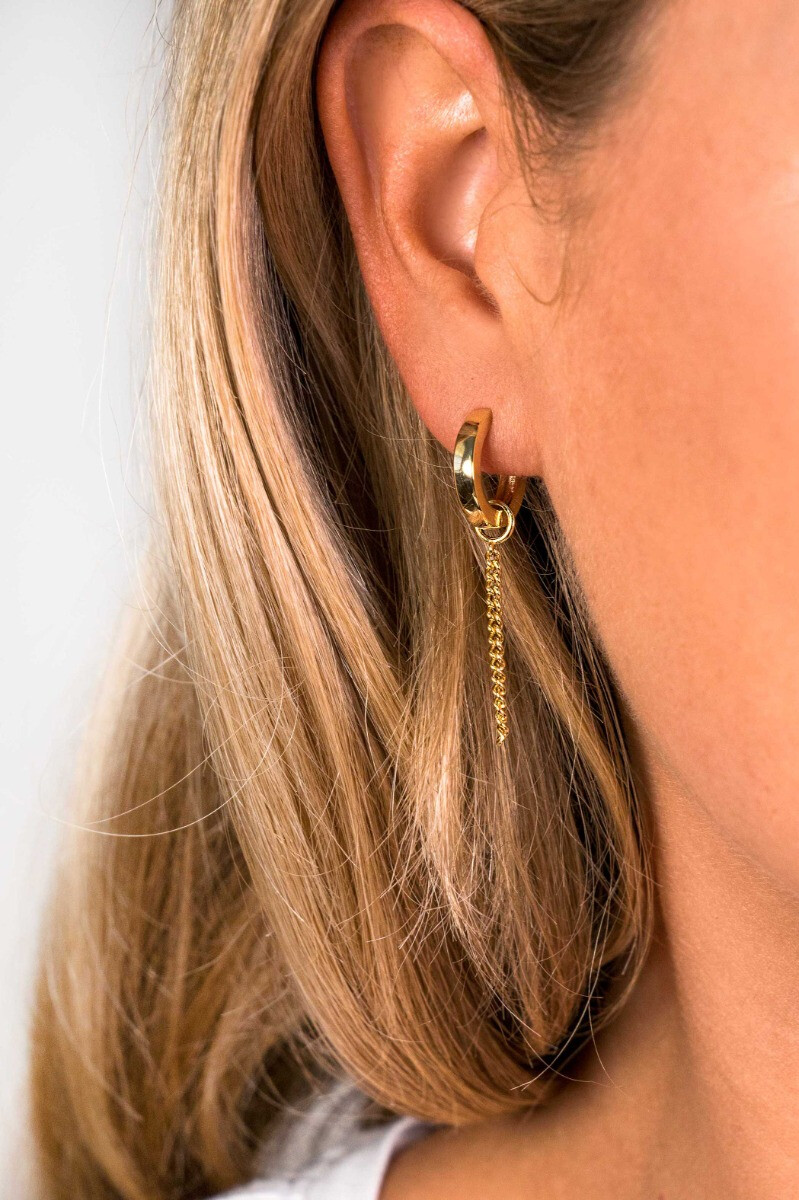 ZINZI zilveren oorbedels geel verguld gourmet ketting 30mm ZICH1694G (zonder oorringen)