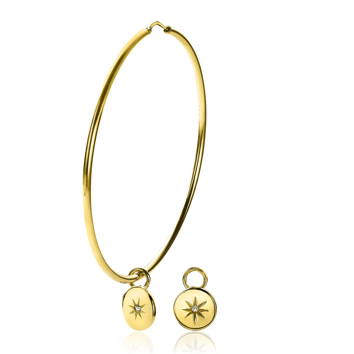 ZINZI zilveren oorbedels 14K geel verguld rond 10mm zon witte zirconia ZICH1994G (zonder oorringen)