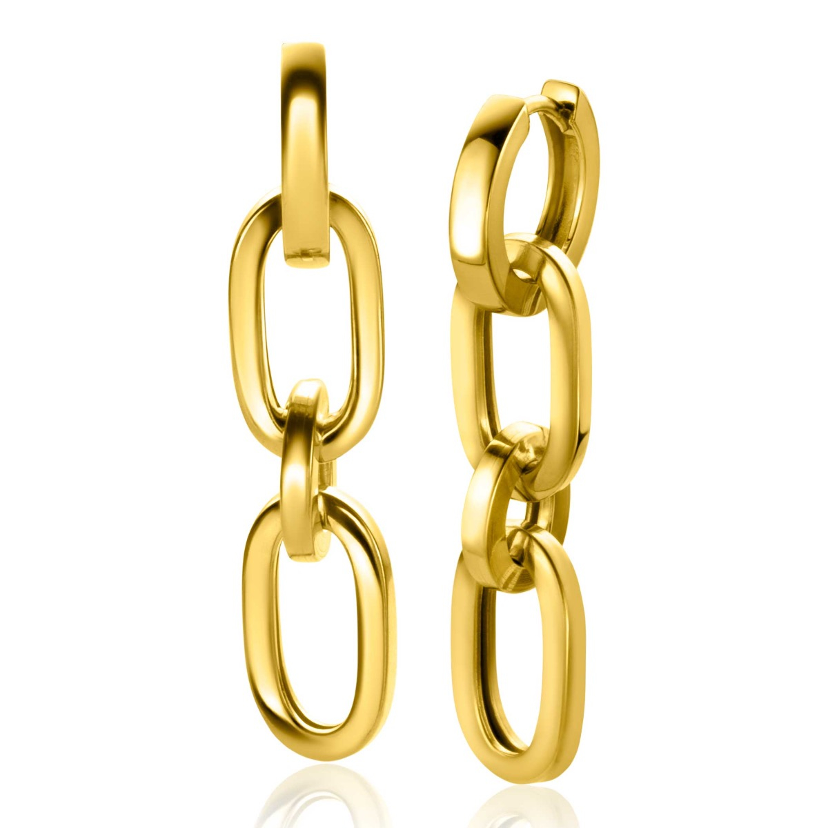 ZINZI gold plated zilveren oorbedels drie paperclip schakels 35mm ZICH2351G (zonder oorringen)