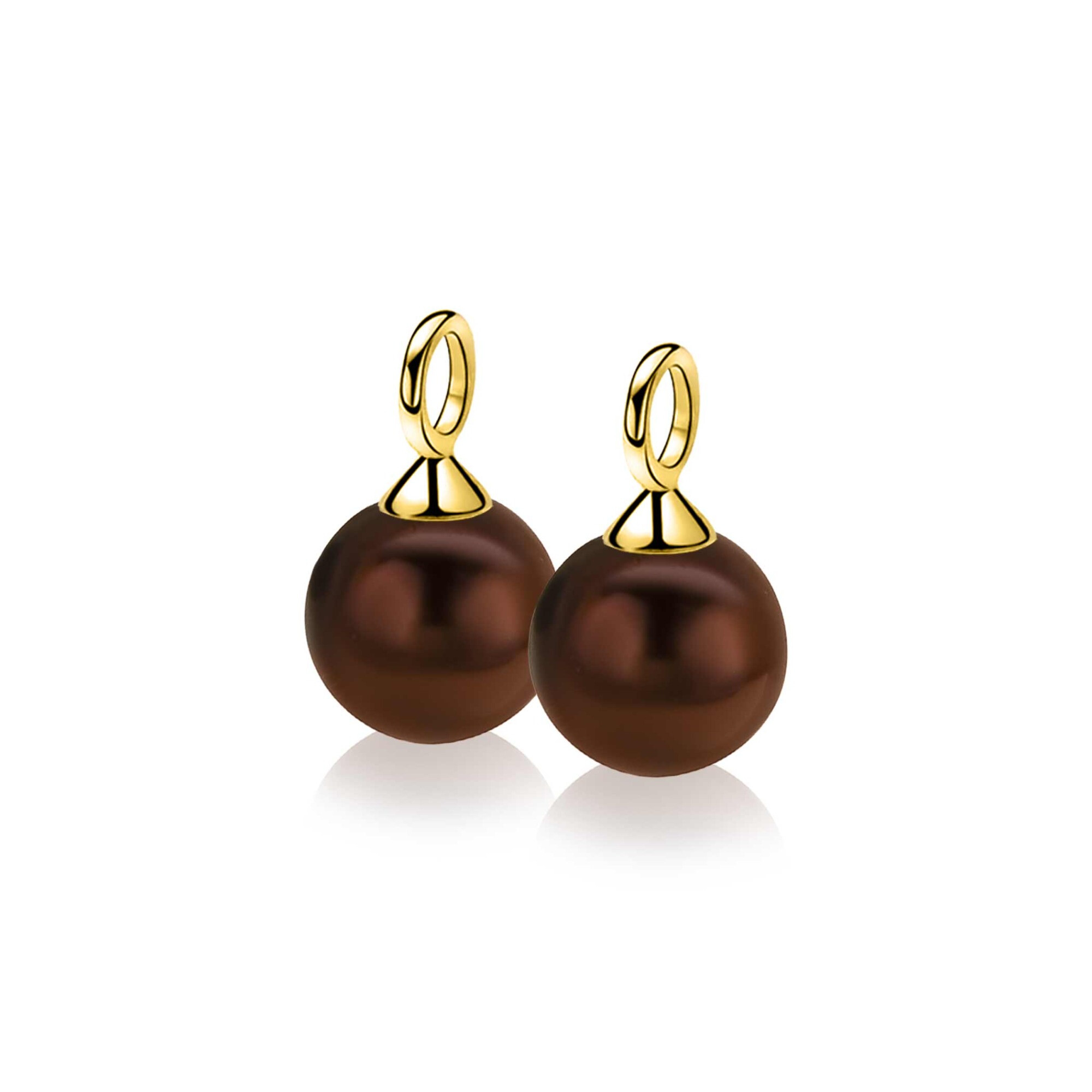 ZINZI gold plated zilveren oorbedels parel bruin 10mm ZICH266BY (zonder oorringen)