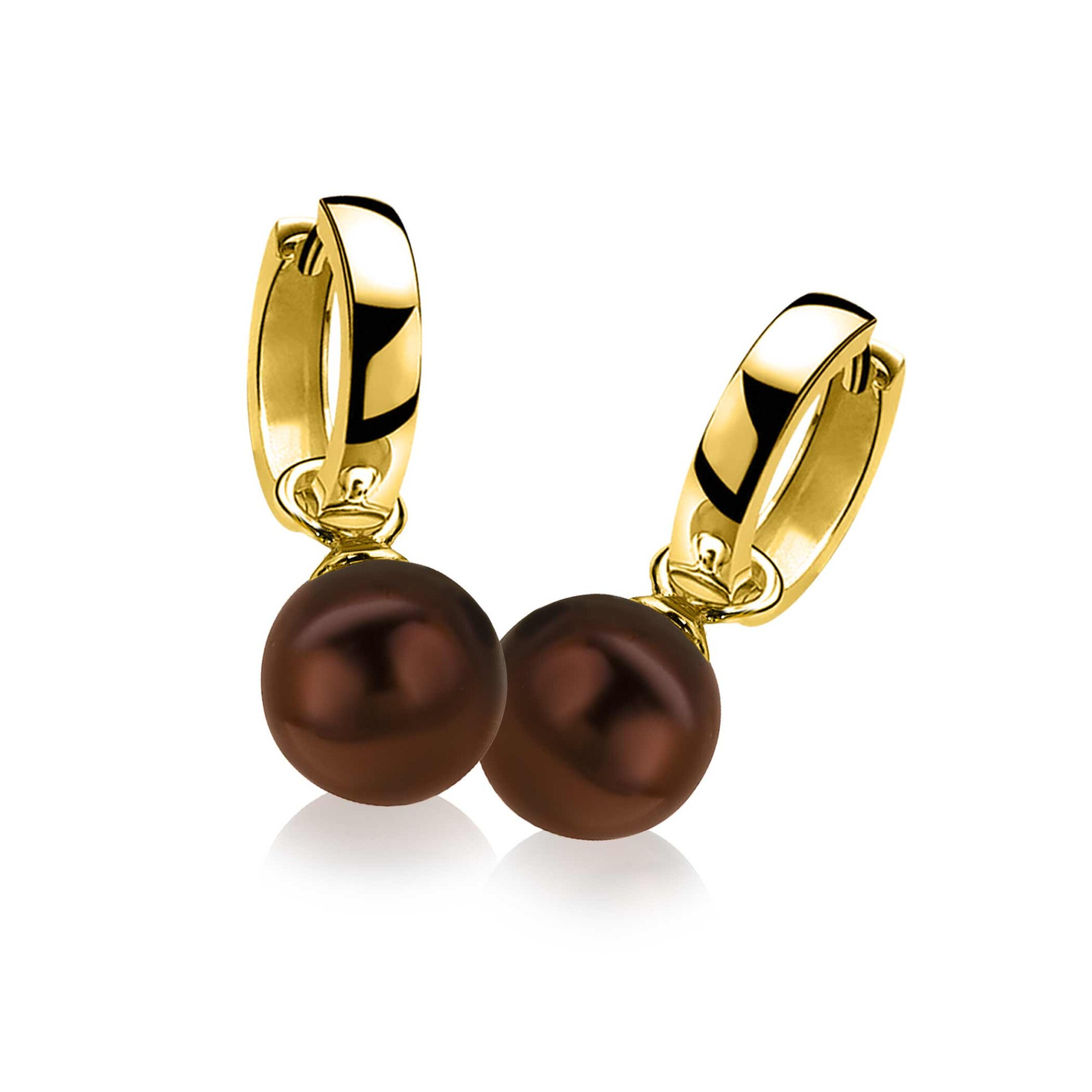 ZINZI gold plated zilveren oorbedels parel bruin 10mm ZICH266BY (zonder oorringen)