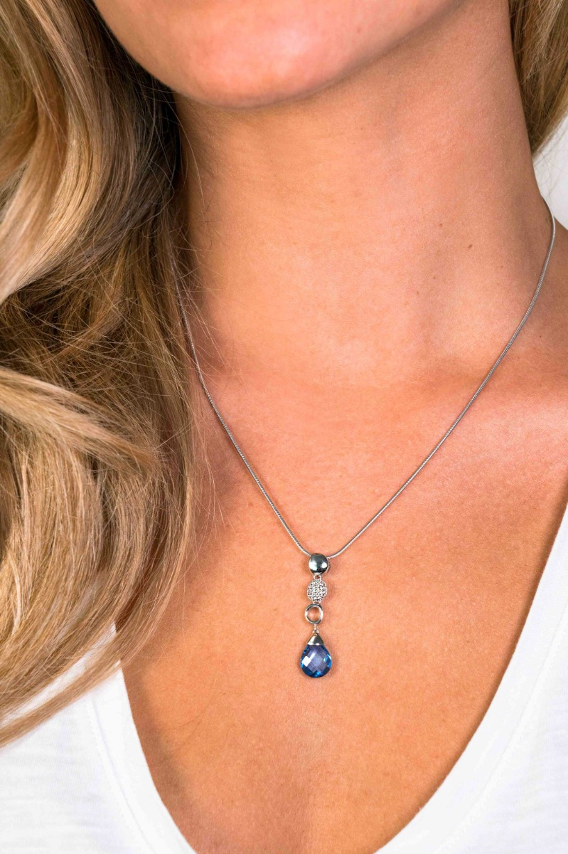 ZINZI zilveren fantasie hanger druppel blauw wit ZIH1467 (zonder collier)
