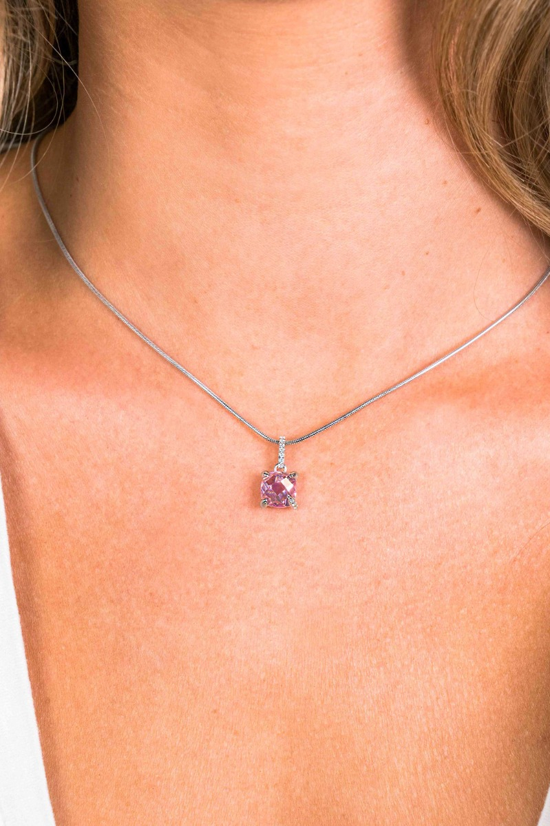 ZINZI zilveren hanger vierkant roze ZIH1470R (zonder collier)
