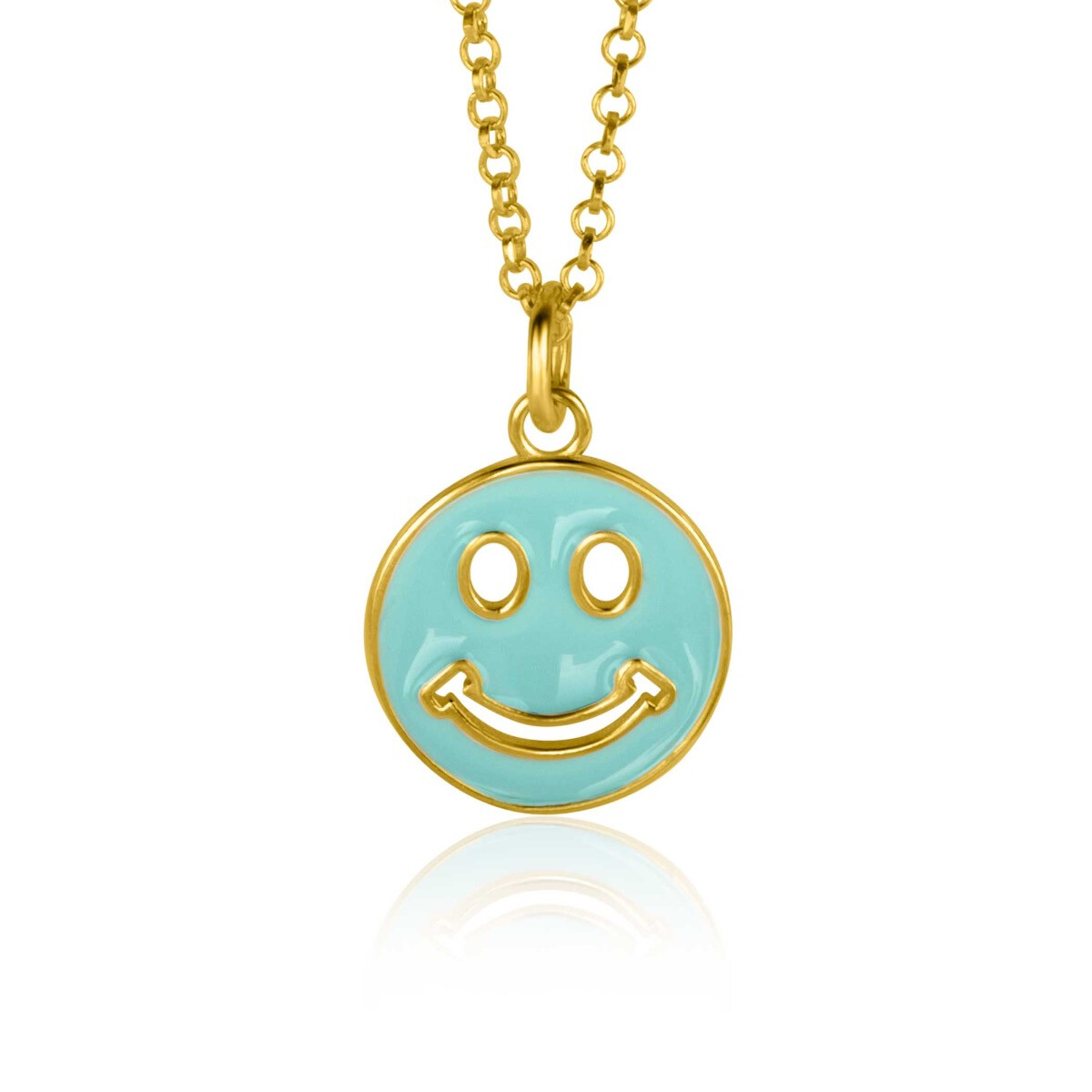 ZINZI gold plated zilveren hanger smiley rond 15mm met turquoise emaille ZIH2312T (zonder collier)