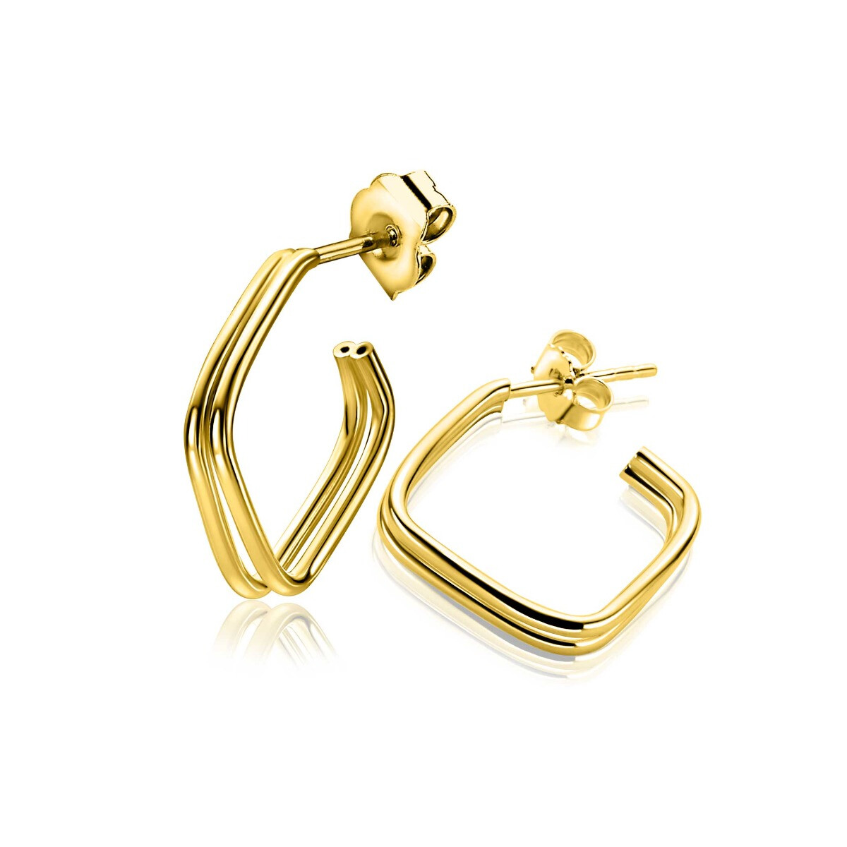 21mm ZINZI gold plated zilveren oorstekers in vierkante vorm en dubbele buis ZIO-BF125G