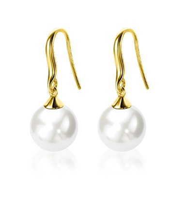 27mm ZINZI gold plated zilveren oorhangers met witte parel 10mm ZIO266WG