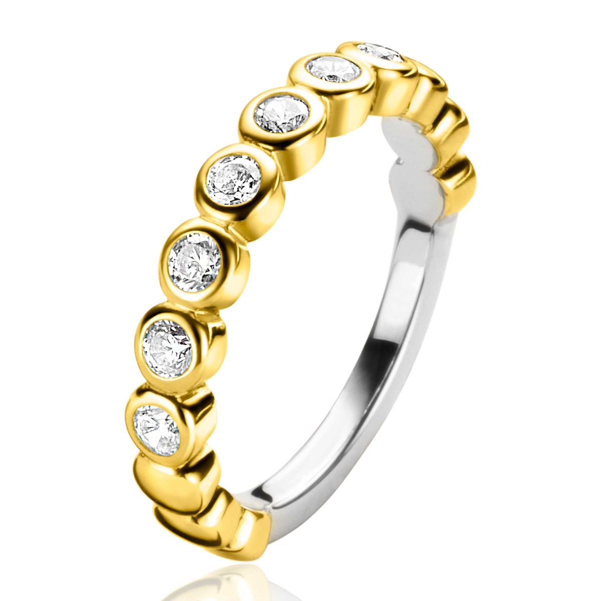ZINZI gold plated zilveren aanschuifring met ronde witte zirconia's ZIR1311Y
