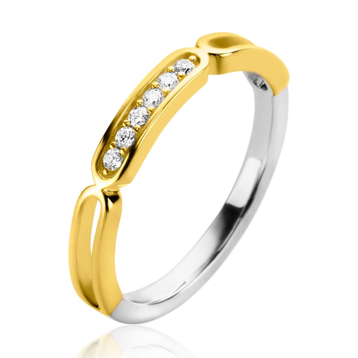 ZINZI gold plated zilveren aanschuifring 3mm breed met trendy ovale vormen wit ZIR2270YC