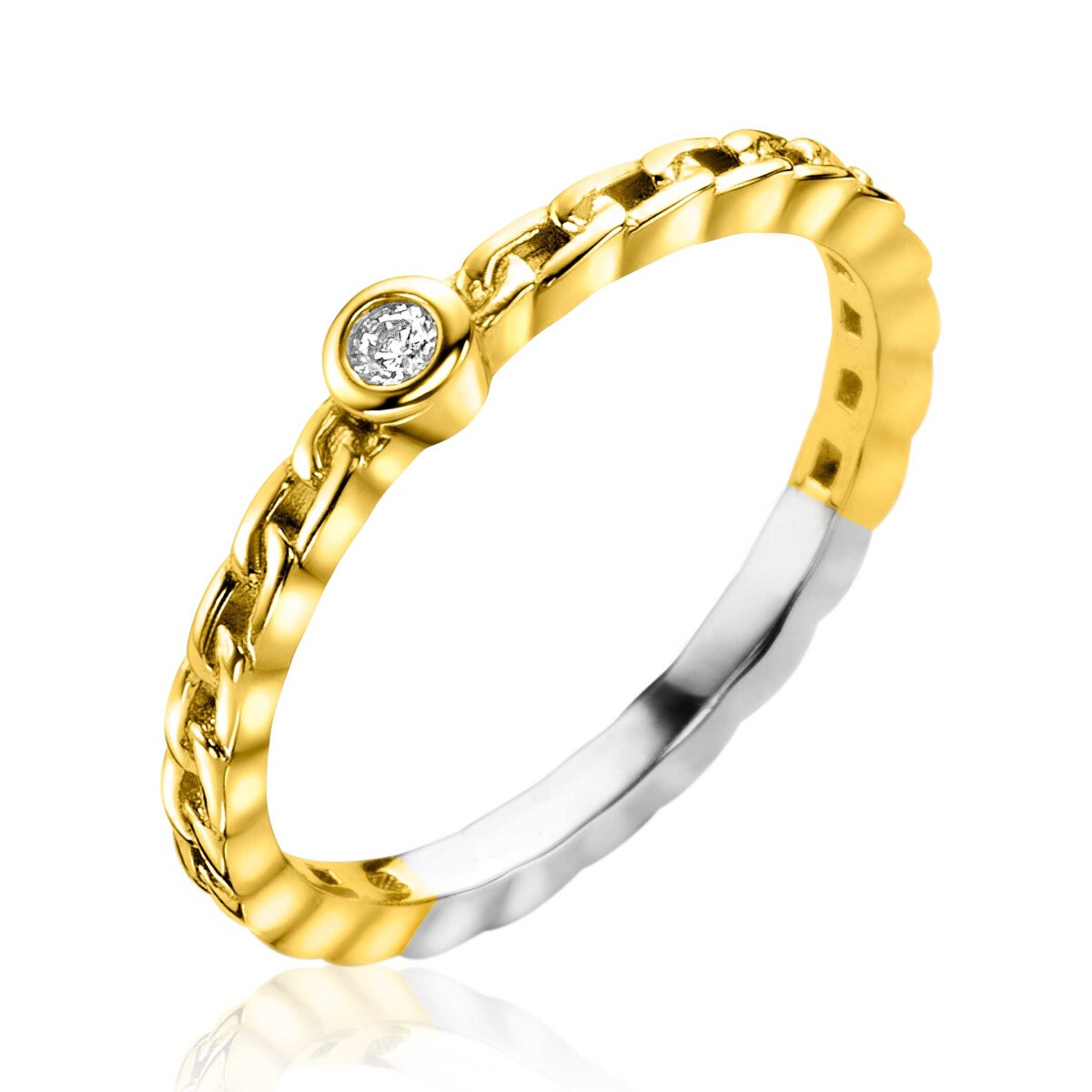 ZINZI gold plated zilveren aanschuifring gourmet schakel met ronde witte zirconia ZIR2376C