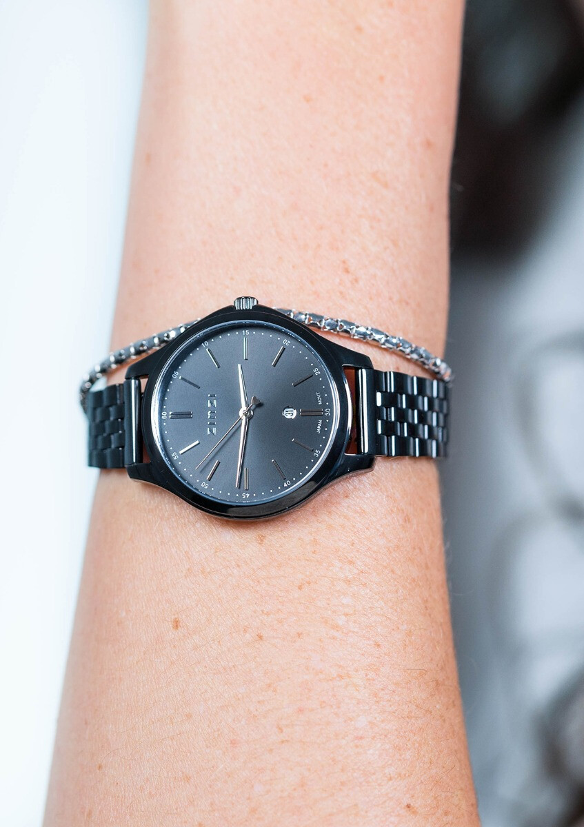 ZINZI Classy horloge 34mm zwarte wijzerplaat zwarte stalen kast en band, datum ziw1037

