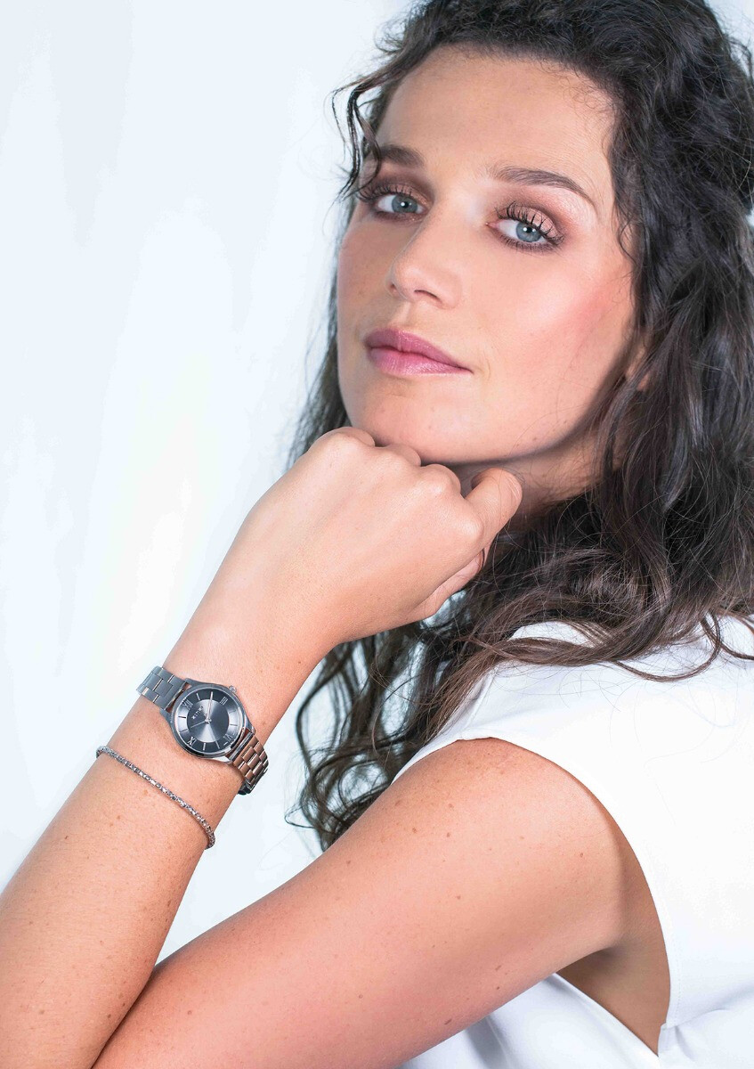 ZINZI Classy Mini horloge 30mm grijze wijzerplaat stalen kast en band ziw1224
