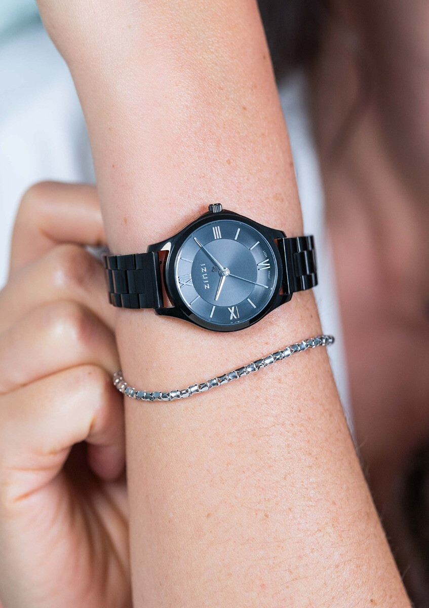 ZINZI Classy Mini horloge 30mm zwarte wijzerplaat zwarte stalen kast en band ziw1237
