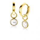 ZINZI Gold 14 krt gouden oorbedels in ronde vorm bezet met witte zirconia 7mm ZGCH391 (zonder oorringen)