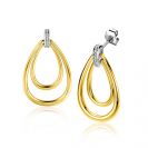 ZINZI gold plated zilveren grote ovale oorstekers 28mm waarbij de top bezet is met witte zirconia's ZIO2489Y