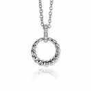 ZINZI zilveren ronde hanger 15mm gedraaid motief, hangoog bezet met witte zirconia's ZIH2403 (zonder collier)