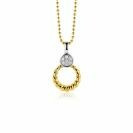 ZINZI zilveren bicolor ronde hanger 20mm gedraaid motief, bezet met witte zirconia's ZIH2390Y (zonder collier)
