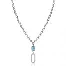 ZINZI zilveren  ovale schakel ketting 45cm met luxe hanger met ovale schakel, bezet met witte zirconia's. En groenachtig blauwe (petrol) kleursteen in vierpootszetting ZIC2487