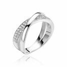 ZINZI zilveren ring cross over wit 7mm ZIR1604