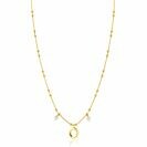 ZINZI gold plated zilveren fantasie ketting met kleine bolletjes, twee bungelende witte pareltjes en organische open vorm in het midden 42-45cm ZIC2405
