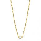 ZINZI gold plated zilveren gourmet ketting met vierkante zetting bezet met witte zirconia 40-45cm ZIC2417Y
