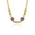 ZINZI gold plated zilveren gourmet schakel ketting met twee vierkante paarse kleurstenen 40-45cm ZIC-BF122