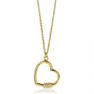 ZINZI zilveren ketting 14K geel verguld 45cm met luxe groot hart witte zirconia's ZIC2031