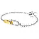 ZINZI zilveren schakelarmband met twee verbonden ovale schakels: ene gold plated, ander bezet met witte zirkonia's ZIA2758