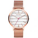 ZINZI Retro horloge grijs-wit gestreepte wijzerplaat roségoudkleurige kast stalen mesh band roségoudkleurig 38mm extra dun ZIW420M
