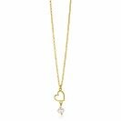 ZINZI gold plated zilveren ketting met open hartje en bungelend witte zoetwaterparel 40-45cm ZIC2642