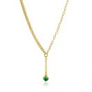 ZINZI gold plated zilveren Y-collier met subtiele schakels, bungelend groene ronde kleursteen 42-45cm ZIC2660G
