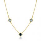 ZINZI gold plated zilveren schakelketting met twee lichtblauwe klavers en een donkerblauwe klaver 42-45cm ZIC2662B