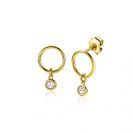 ZINZI zilveren oorstekers 14K geel verguld 13mm ronde hanger witte zirconia ZIO2200Y