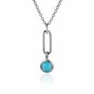 ZINZI zilveren hanger paperclip schakel 26mm rond turquoise blauw ZIH2173 (zonder collier)