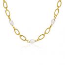 ZINZI gold plated zilveren schakel ketting met witte zoetwaterparels 49cm ZIC-BF112G