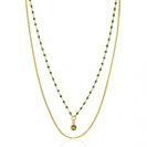 ZINZI gold plated zilveren multilook ketting met gourmet en groene bolletjes schakels, ronde zetting met olijfgroene kleursteen 42-45cm ZIC2528G