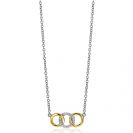 ZINZI zilveren ketting 45cm geel verguld met 3 open rondjes verbonden wit ZIC2045Y