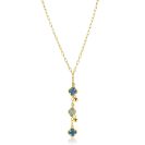 ZINZI goldplated zilveren Y ketting 45cm met drie blauwkleurige klavervormige kleurstenen en speelse bolhangers ZIC2773
