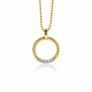 ZINZI zilveren ronde hanger 22mm in geel verguld gedraaid witte zirconia ZIH2128Y (zonder collier)