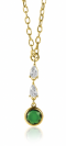 ZINZI gold plated zilveren schakelketting met hanger (31mm) bezet met twee peervormige witte zirconia's en een ronde groene kleursteen 40-45cm ZIC-BF69G