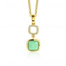 ZINZI gold plated zilveren tweezijdige hanger 30mm vierkant met witte onyx en mintgroene kleursteen ZIH2308 (zonder collier)