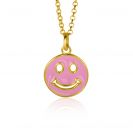 ZINZI gold plated zilveren hanger smiley rond 15mm met roze emaille ZIH2312R (zonder collier)